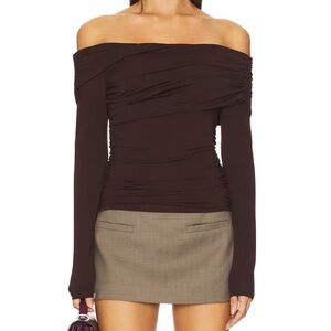 Astr Off-Shoulder Brown Top